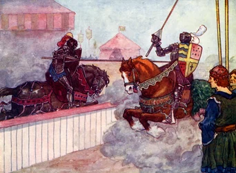 Der Graf ritt immer wieder auf Edward zu, bis seine Lanze in seiner Hand zersplitterte, ca. 1270, 1905