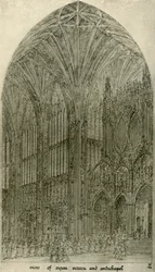 Architektonische Zeichnung: Ansicht der Orgelwand und Antikapelle, 1833-1834, 1906