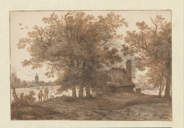 Landschaft mit einem Haus zwischen Bäumen