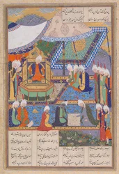 Buzurjmihr meistert das hinduistische Schachspiel, Folio 639v aus dem Shahnama, ca. 1530-35