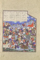 Die Schlacht von Pashan beginnt, Folio 243v aus dem Shahnama Buch der Könige, ca. 1530-35