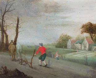 Ein Mann pflügt ein Feld
