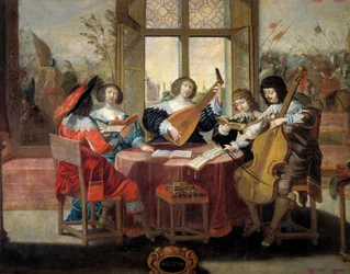Die fünf Sinne: Hören Eine Gruppe von Adligen versammelt sich, um Musik zu spielen und zu singen. Gemälde von Abraham Bosse (1602-1676). 17. Jahrhundert. Tours, Museum der Schönen Künste