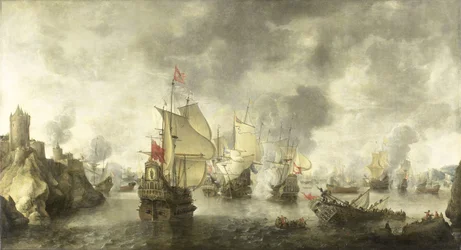 Schlacht der vereinigten venezianischen und niederländischen Flotten gegen die Türken in der Bucht von Foya, 1649