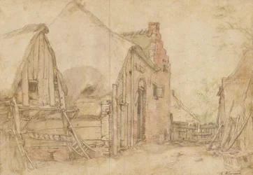 Ansicht eines Bauernhofs (Vorderseite); Studie eines Baumes (Rückseite)