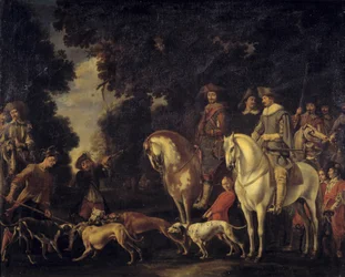 Wildschweinjagd. Gemälde von Abraham Hondius (1625-1695)