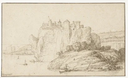 Burg auf einem Felsen in einer Flusslandschaft