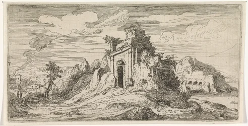 Landschaft mit den Ruinen eines Tores