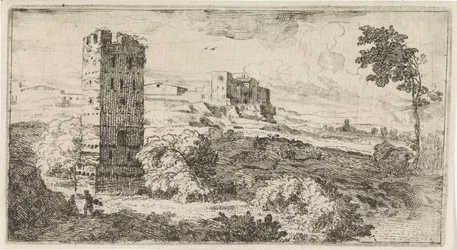Landschaft mit quadratischem Turm