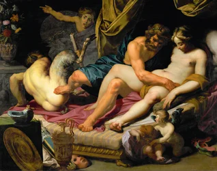Herkules vertreibt Pan aus dem Bett der Omphale