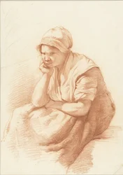 Studie einer sitzenden Frau mit dem Arm unter dem Kopf