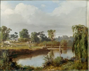 Fluss mit Segelboot (Australische Landschaft, Melbourne-Gegend)
