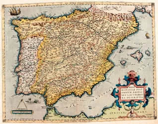 Beschreibung von Spanien. Geographische Karte aus „Theatrum Orbis Terrarum“ von Abraham Ortelius