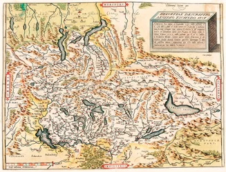 Helvetiae Descriptio Aegidio Tschudo Auct. Geografische Karte der Schweizer und französischen Alpen einschließlich Seen aus „Theatrum Orbis Terrarum“ von Abraham Ortelius