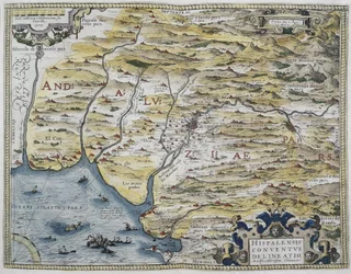 ORTELIUS, Abraham (1527-1598). Theatrum Orbis Terrarum. 1570. Es gilt als der erste moderne Atlas. CHAVES, Jeronimo de (1523-1574). Mathematiker, Astronom und Navigator. Karte von Westandalusien. Basierend auf der Karte von Hieronimus Chiaves (Jeronimo d
