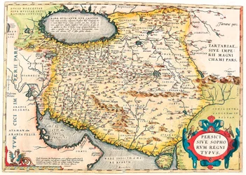 Persici sive Sophorum Regni Typus Geographiekarte des Territoriums der Arabischen Halbinsel aus „Theatrum Orbis Terrarum“ von Abraham Ortelius