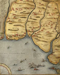 Hafen von Palos in Andalusien, aus Theatrum Orbis Terrarum von Abraham Ortelius