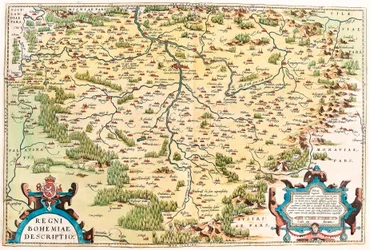 Regni Bohemiae Descriptio Geographiekarte des Territoriums von Böhmen aus „Theatrum Orbis Terrarum“ von Abraham Ortelius