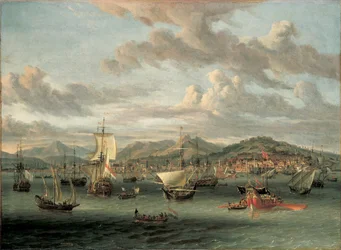 Niederländische Schiffe vor der Bucht von Smyrna mit einer Staatsbarke