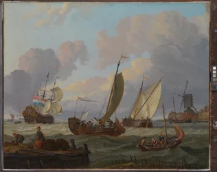 Schiffe passieren eine Windmühle, ca. 1690