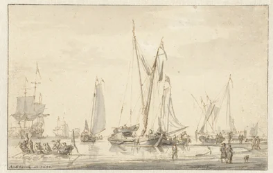 Strandansicht mit vertäuten Schiffen