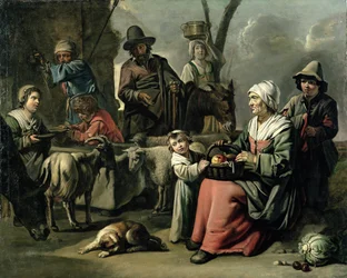 Bauernfamilie an einem Brunnen