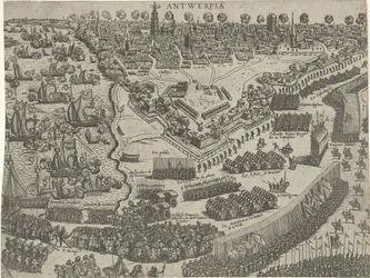 Ankunft des Herzogs von Anjou in Antwerpen und Empfang durch den Prinzen von Oranien, 1582