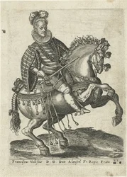 Porträt von François, Herzog von Anjou zu Pferd