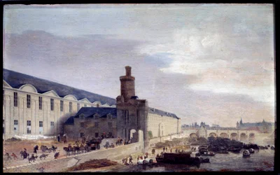 Ansicht von Porte Neuve und Galerie du Louvre um 1640. Eingang des Louvre an den Ufern der Seine. Gemälde von Abraham de Verwer (1600-1650) 1640 Paris, Musée Carnavalet