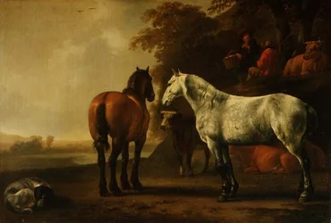 Pferde und Vieh in einer Landschaft