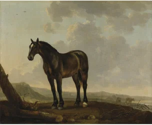 Porträt eines braunen Pferdes in einer Landschaft