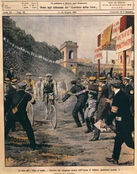 Ankunft des Siegers Luigi Ganna in der Arena in Mailand, Ende des Giro d