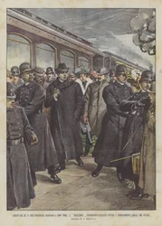 Ankunft des M° und des Orchesters Mascagni in New York, Polizisten schützen Mascagni