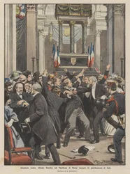 Attentat auf Alfred Dreyfus im Pantheon von Paris während der Verherrlichung von Zola