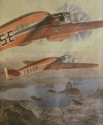 Italien-Brasilien Transatlantikflug von Attilio Biseo und Bruno Mussolini, Illustration von Achille Beltrame