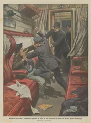 Gefährliche Abenteuer, Reisender nachts in einem 1. Klasse-Wagen im Direktzug Genua-Ventimiglia angegriffen