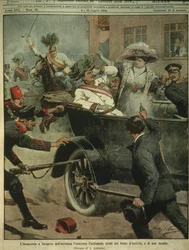 Titelbild zur Ermordung des österreichischen Erzherzogs Franz Ferdinand, des Thronfolgers von Österreich-Ungarn, Sarajevo