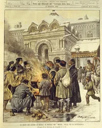 Titelillustration von Mujiks, die Weihnachten auf den Straßen von Sankt Petersburg feiern
