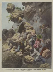 Einsturz eines Bergvorsprungs einer alten verlassenen Mine in Carrara, viele Arbeiter verschüttet