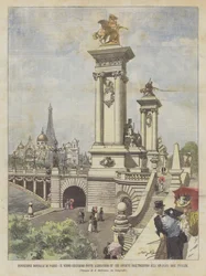 Weltausstellung in Paris, die neue grandiose Brücke Alexander III., die vom Eingang...