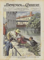 Die demütigen Heldentaten, ein Zöllner aus Mailand rettet ein in Wasser gefallenes Mädchen