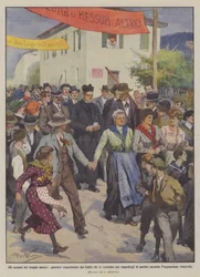 Die Exzesse der übermäßigen Liebe, ein Pfarrer wird von den Gläubigen entführt, die ihn begleiten, um ihn zu hindern