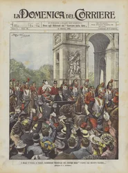 Die italienischen Royals in Paris, der triumphale Einzug des Zuges in die Avenue des Champs-Elysees