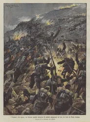 Die Verdammten zum Tode, ein wütender nächtlicher Angriff japanischer Soldaten auf eines der Forts von Port Arthur