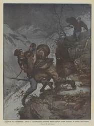 Die Gefahren des Schmuggels, Wache und Schmuggler stürzen zusammen in die Tiefe