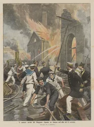 Die Werft von Muggiano (Spezia) brennt im Morgengrauen des 13. dieses Monats