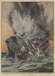 Der türkische Schlepper-Pilot Semendar explodiert mit der Besatzung nach dem Aufprall auf eine Mine