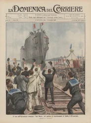 Der Stapellauf des gepanzerten Kreuzers San Marco der Werft von Castellammare di Stabia am 20. dieses Monats