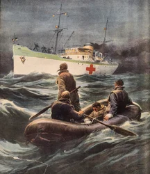 Italienisches Hospitalschiff rettet vier abgeschossene deutsche Flieger, Illustration von Achille Beltrame, 23. Februar