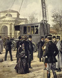 Der italienische Physiker Guglielmo Marconi nimmt an Experimenten mit der ersten mobilen Radiostation in Mailand teil, 30. Dezember